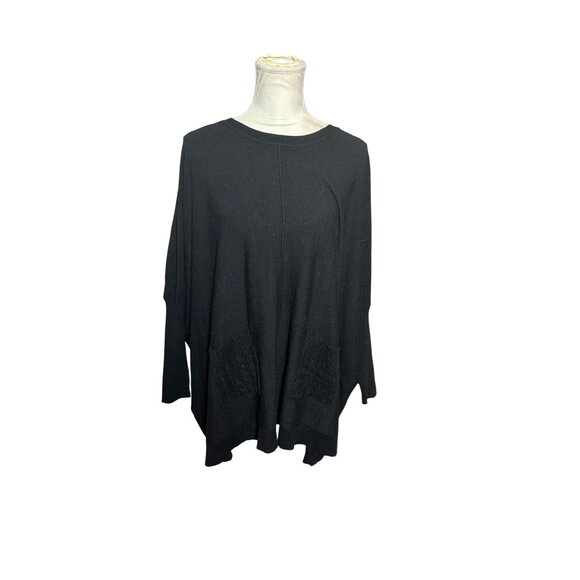 Patrizia Luca Milano Black Poncho Oversized Sweater O/S Fall Layering Piece - Picture 8 of 9